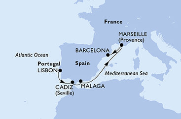 Portugalsko, Španělsko, Francie z Lisabonu na lodi MSC Meraviglia