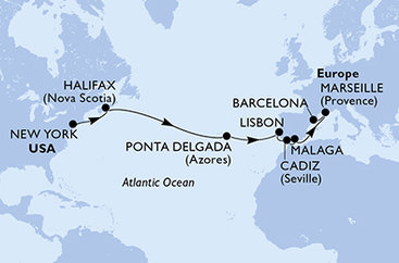 USA, Kanada, Portugalsko, Španělsko, Francie z New Yorku na lodi MSC Meraviglia