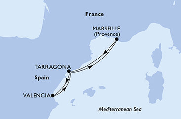 Francie, Španělsko z Marseille na lodi MSC Orchestra