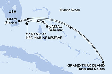 USA, Zámořské území Velké Británie, Bahamy z Miami na lodi MSC Meraviglia