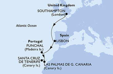 Velká Británie, Portugalsko, Madeira, Gran Canaria, Tenerife ze Southamptonu na lodi MSC Virtuosa
