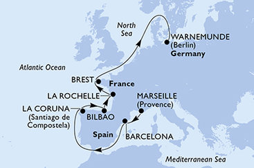 Francie, Španělsko, Německo z Marseille na lodi MSC Magnifica