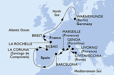 Itálie, Francie, Španělsko, Německo z Civitavecchia na lodi MSC Magnifica