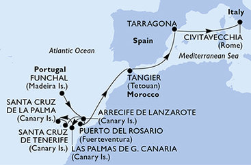 Portugalsko, Španělsko, Maroko, Itálie z Funchalu na lodi MSC Fantasia