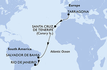 Španělsko, Brazílie z Tarragony na lodi MSC Divina
