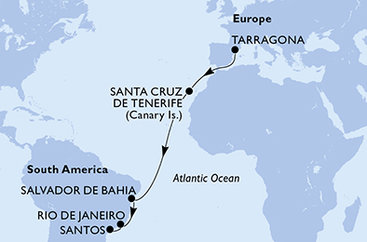 Španělsko, Brazílie z Tarragony na lodi MSC Divina