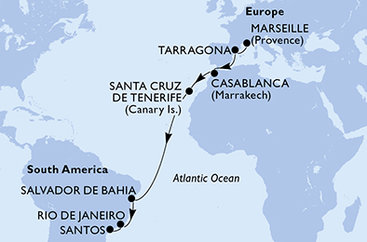 Francie, Španělsko, Maroko, Brazílie z Marseille na lodi MSC Musica