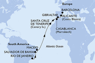 Brazílie, Španělsko, Maroko, Velká Británie z Rio de Janeira na lodi MSC Divina
