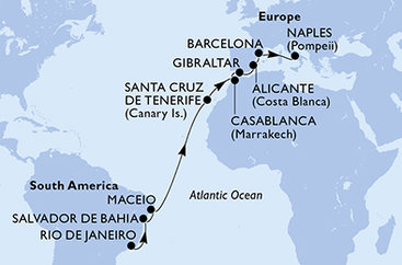 Brazílie, Španělsko, Maroko, Velká Británie, Itálie z Rio de Janeira na lodi MSC Divina
