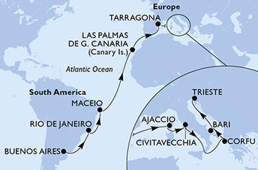 Argentina, Brazílie, Španělsko, Francie, Itálie, Řecko z Buenos Aires na lodi MSC Splendida Argentina, Brazílie, Španělsko, Francie, Itálie, Řecko z Buenos Aires na lodi MSC Splendida