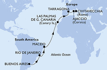 Argentina, Brazílie, Španělsko, Francie, Itálie z Buenos Aires na lodi MSC Splendida Argentina, Brazílie, Španělsko, Francie, Itálie z Buenos Aires na lodi MSC Splendida