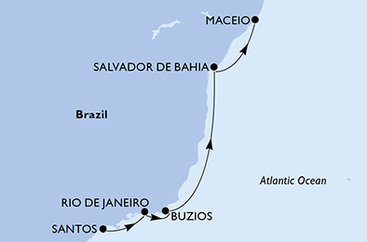 Brazílie ze Santosu na lodi MSC Virtuosa