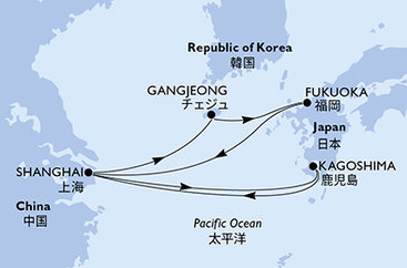 Čína, Jižní Korea, Japonsko ze Šanghaje na lodi MSC Bellissima