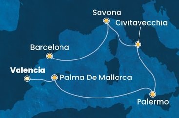 Španělsko, Mallorca, Sicílie, Itálie z Valencie na lodi Costa Pacifica