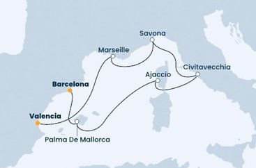Španělsko, Francie, Itálie z Valencie na lodi Costa Diadema
