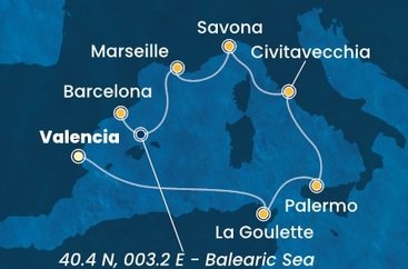 Španělsko, Tunisko, Itálie, Francie z Valencie na lodi Costa Pacifica