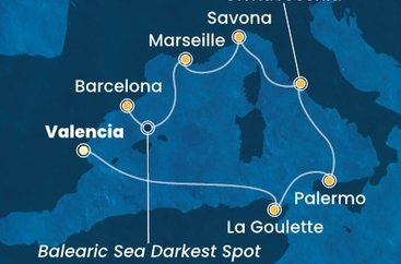 Španělsko, Tunisko, Itálie, Francie z Valencie na lodi Costa Pacifica