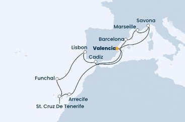 Španělsko, Portugalsko, Francie, Itálie z Valencie na lodi Costa Diadema