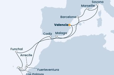 Španělsko, Portugalsko, Francie, Itálie z Valencie na lodi Costa Firenze