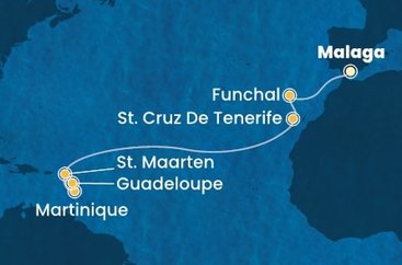Španělsko, Portugalsko, Svatý Martin, Martinik, Guadeloupe z Málagy na lodi Costa Fascinosa Španělsko, Portugalsko, Svatý Martin, Martinik, Guadeloupe z Málagy na lodi Costa Fascinosa