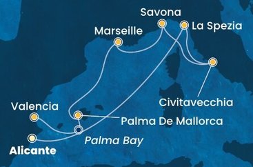 Španělsko, Itálie, Francie z Alicante na lodi Costa Pacifica