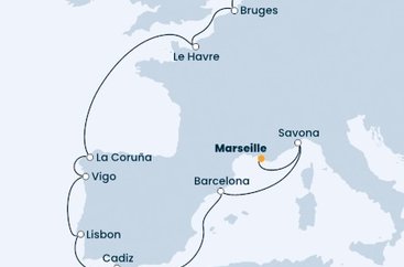 Nizozemsko, Belgie, Francie, Španělsko, Portugalsko, Itálie z Amsterdamu na lodi Costa Favolosa