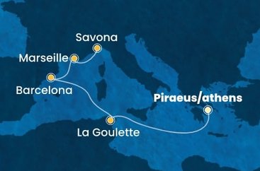 Řecko, Tunisko, Španělsko, Francie, Itálie z Pirea na lodi Costa Fortuna