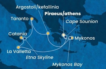 Řecko, , Malta, Itálie z Pirea na lodi Costa Serena