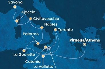 Řecko, Malta, Itálie, Tunisko, Francie z Pirea na lodi Costa Fascinosa
