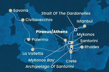 Řecko, Turecko, Malta, Itálie z Pirea na lodi Costa Fortuna