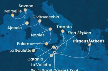 Řecko, Malta, Itálie, Tunisko, Francie z Pirea na lodi Costa Fascinosa