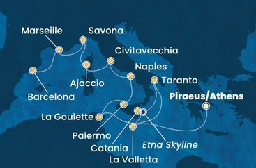 Řecko, Malta, Itálie, Tunisko, Francie, Španělsko z Pirea na lodi Costa Fascinosa