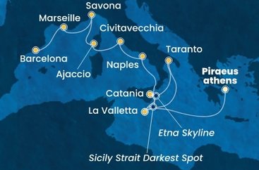 Řecko, Malta, Itálie, Francie, Španělsko z Pirea na lodi Costa Serena