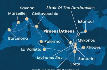 Řecko, Turecko, Malta, Itálie, Španělsko, Francie z Pirea na lodi Costa Fortuna