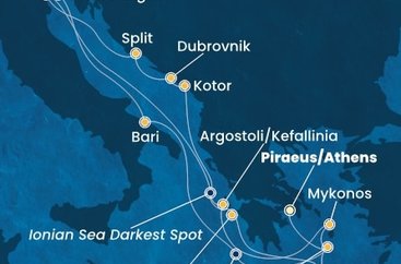 Řecko, Černá Hora, Chorvatsko, Itálie z Pirea na lodi Costa Deliziosa