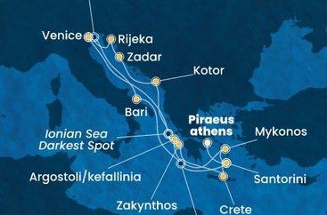 Řecko, Černá Hora, Chorvatsko, Itálie z Pirea na lodi Costa Deliziosa