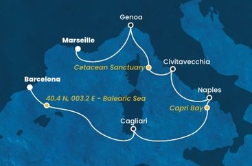 Španělsko, Itálie, Francie z Barcelony na lodi Costa Smeralda