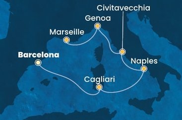 Španělsko, Itálie, Francie z Barcelony na lodi Costa Toscana