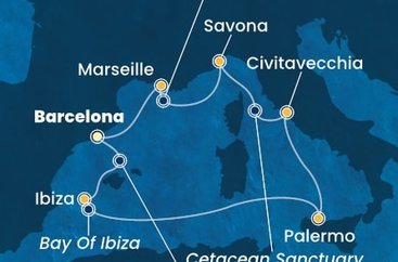 Španělsko, Itálie, Francie z Barcelony na lodi Costa Toscana