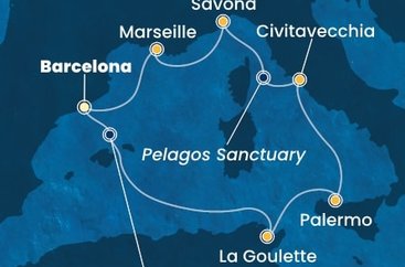 Španělsko, Tunisko, Itálie, Francie z Barcelony na lodi Costa Toscana