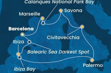 Španělsko, Sicílie, Itálie, Francie z Barcelony na lodi Costa Smeralda