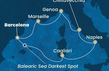 Španělsko, Sardinie, Itálie, Francie z Barcelony na lodi Costa Toscana