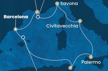 Španělsko, Tunisko, Itálie, Francie z Barcelony na lodi Costa Toscana