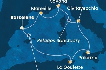 Španělsko, Tunisko, Itálie, Francie z Barcelony na lodi Costa Toscana