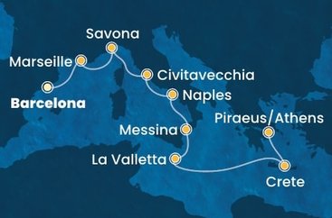 Španělsko, Francie, Itálie, Malta, Řecko z Barcelony na lodi Costa Pacifica