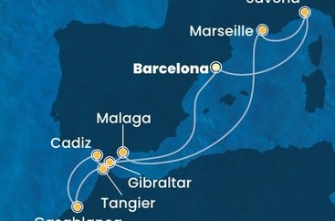Španělsko, Maroko, Velká Británie, Francie, Itálie z Barcelony na lodi Costa Diadema