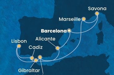 Španělsko, Portugalsko, Velká Británie, Francie, Itálie z Barcelony na lodi Costa Diadema