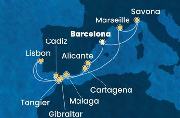 Španělsko, Maroko, Velká Británie, Portugalsko, Francie, Itálie z Barcelony na lodi Costa Diadema