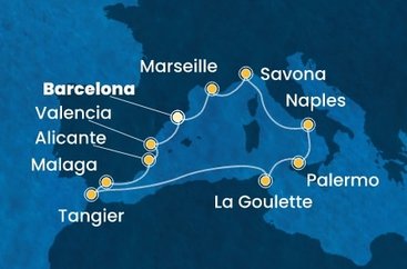 Španělsko, Francie, Itálie, Tunisko, Maroko z Barcelony na lodi Costa Pacifica