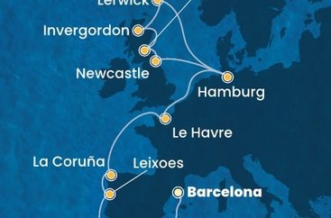 Španělsko, Portugalsko, Francie, Německo, Velká Británie z Barcelony na lodi Costa Favolosa